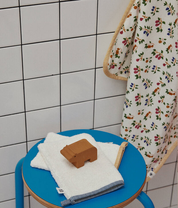 Telo da bagno e guanto beb&egrave; con motivo frutta bianco/giallo/multicolore