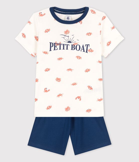 Pigiama corto granchi bambino in cotone bianco MARSHMALLOW/bianco MULTICO