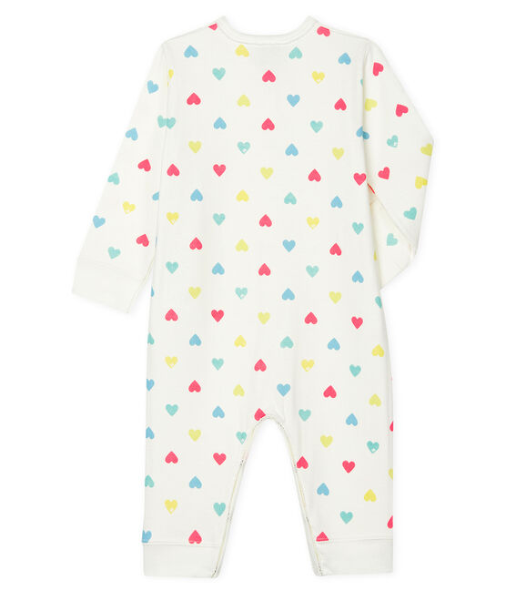 Tutina senza piedi in tubique per bebè femmina bianco MARSHMALLOW/bianco MULTICO