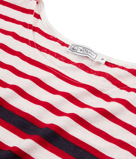 T-shirt in lino donna bianco MARSHMALLOW/rosso PEPS/ MEDIEVAL