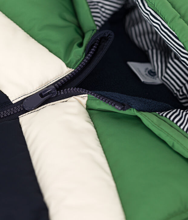 Piumino color block con cappuccio neonato verde/multicolore