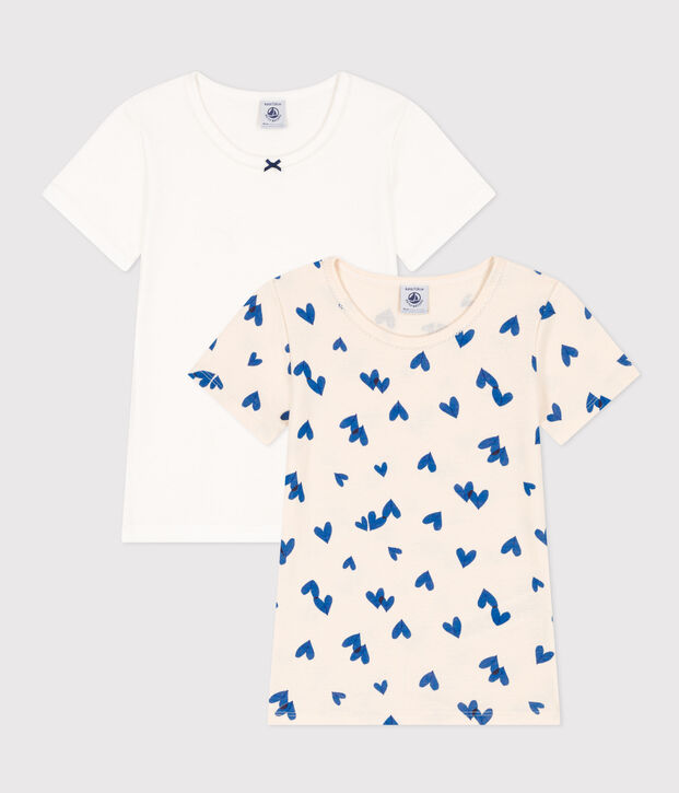 Confezione da 2 t-shirt a maniche corte bambina in cotone motivo cuore multicolore