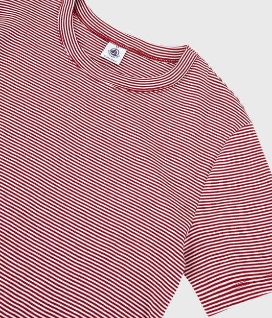 T-shirt girocollo iconica in cotone a righe Donna rosso SANGRIA/ MARSHMALLOW