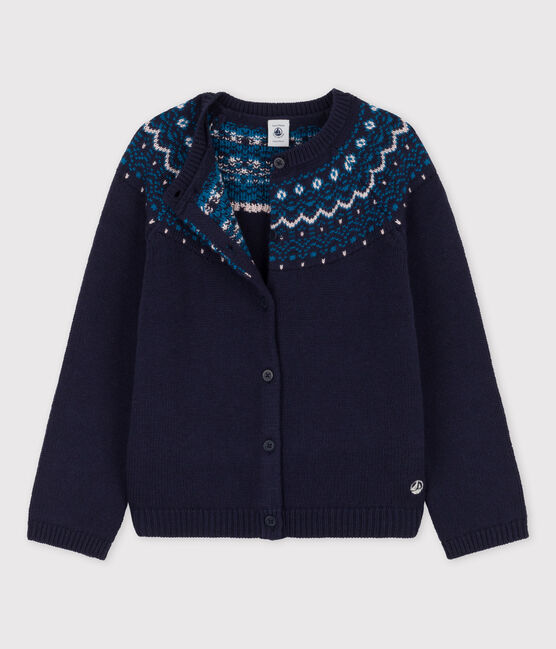 Cardigan bambina in lana e cotone blu SMOKING/bianco MULTICO