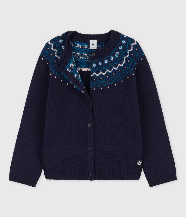 Cardigan bambina in lana e cotone blu/multicolore