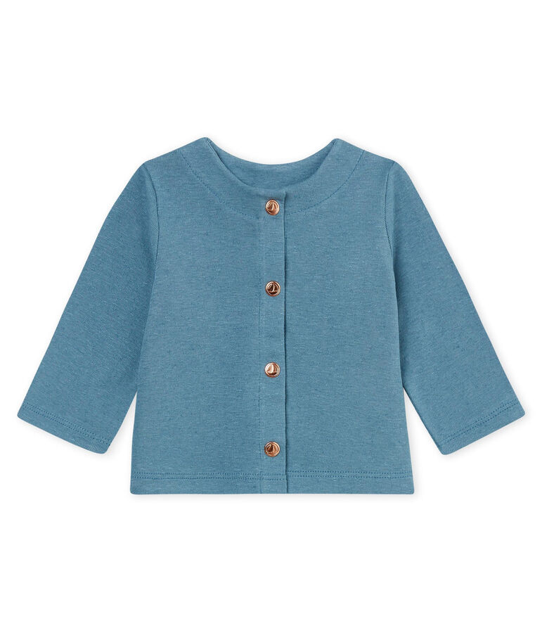 Cardigan bambina in cotone/lino blu