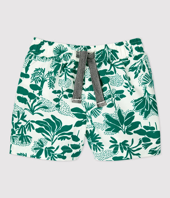 Shorts mare eco-sostenibili per bebè bianco MARSHMALLOW/verde GAZON