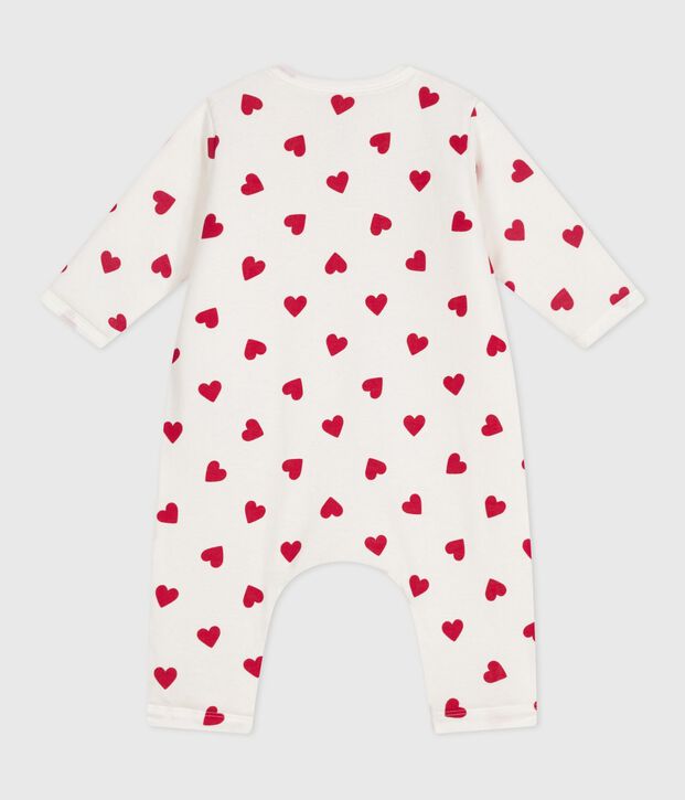 Tutina imbottita in cotone con stampa a cuori neonata bianco/rosso