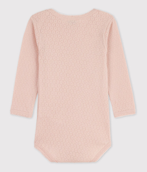 Body a maniche lunghe beb&egrave; in maglia traforata rosa
