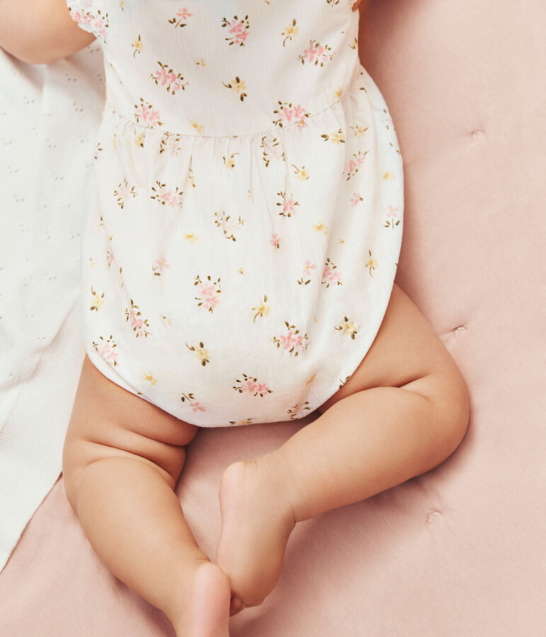 Pagliaccetto neonato in cotone con stampa a fiori bianco/multicolore