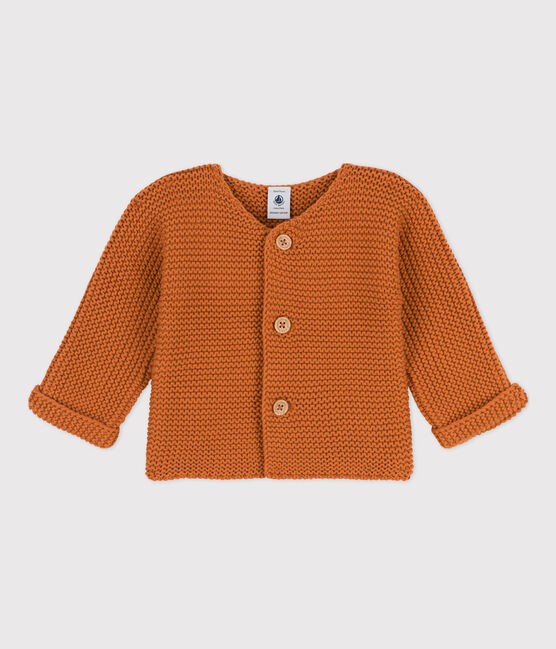 Cardigan bebè in tricot in cotone a punto legaccio marrone ECUREUIL