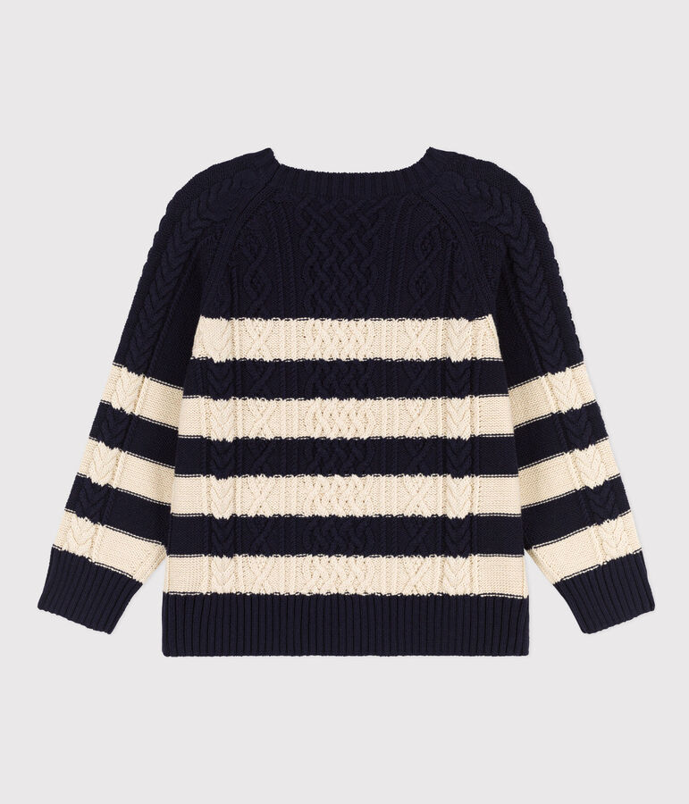 Maglione irlandese a righe in cotone unisex blu/ecru
