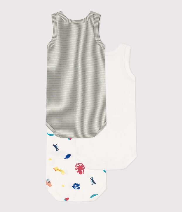 Confezione da 3 body a canottiera in cotone con animali marini multicolore