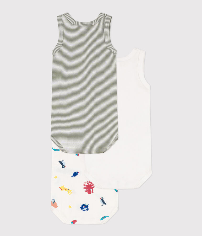 Confezione da 3 body a canottiera in cotone con animali marini multicolore