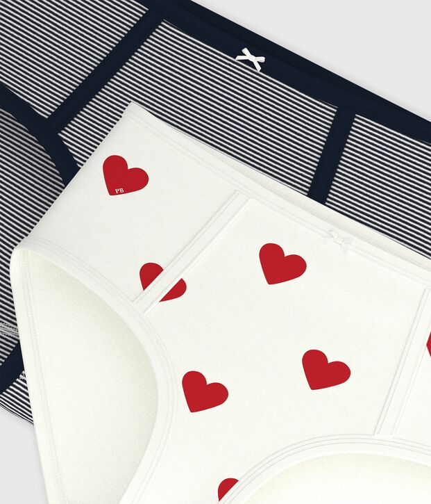 Confezione da 2 slip vita alta in cotone donna motivo cuore e rigato multicolore