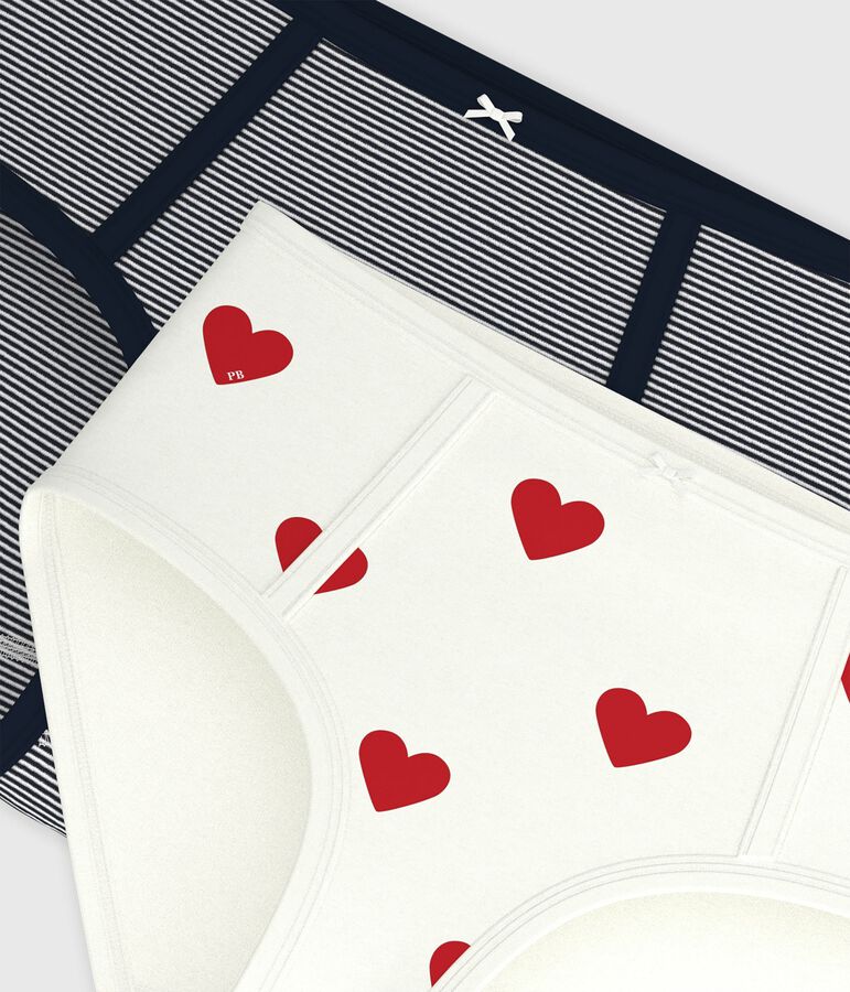 Confezione da 2 slip vita alta in cotone donna motivo cuore e rigato multicolore