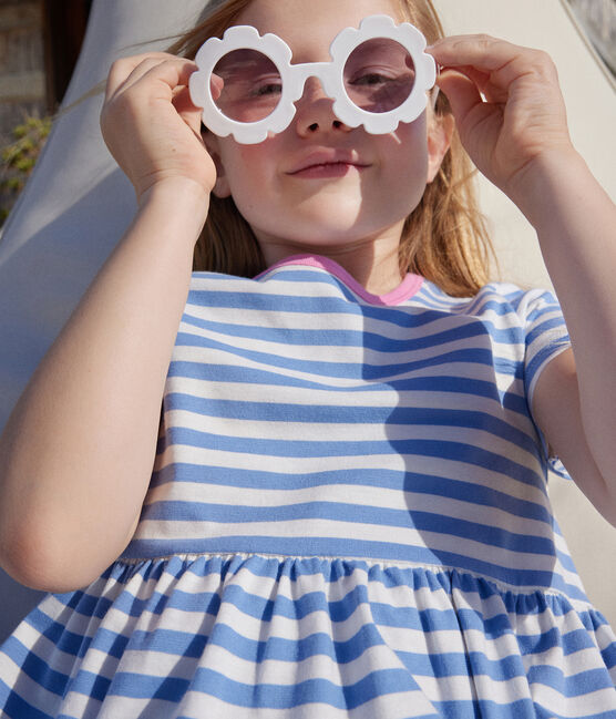 Abito a maniche corte in cotone a righe bambina GAULOISE/ MARSHMALLOW