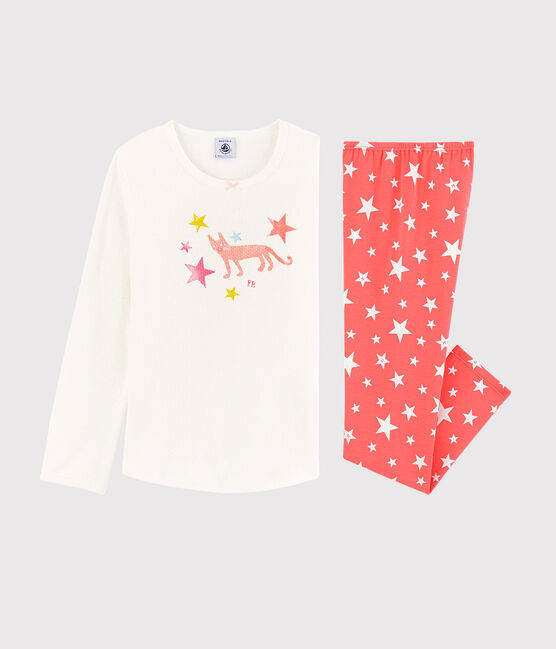 Pigiama a stelle bambina in cotone bianco MARSHMALLOW/rosa PEACHY