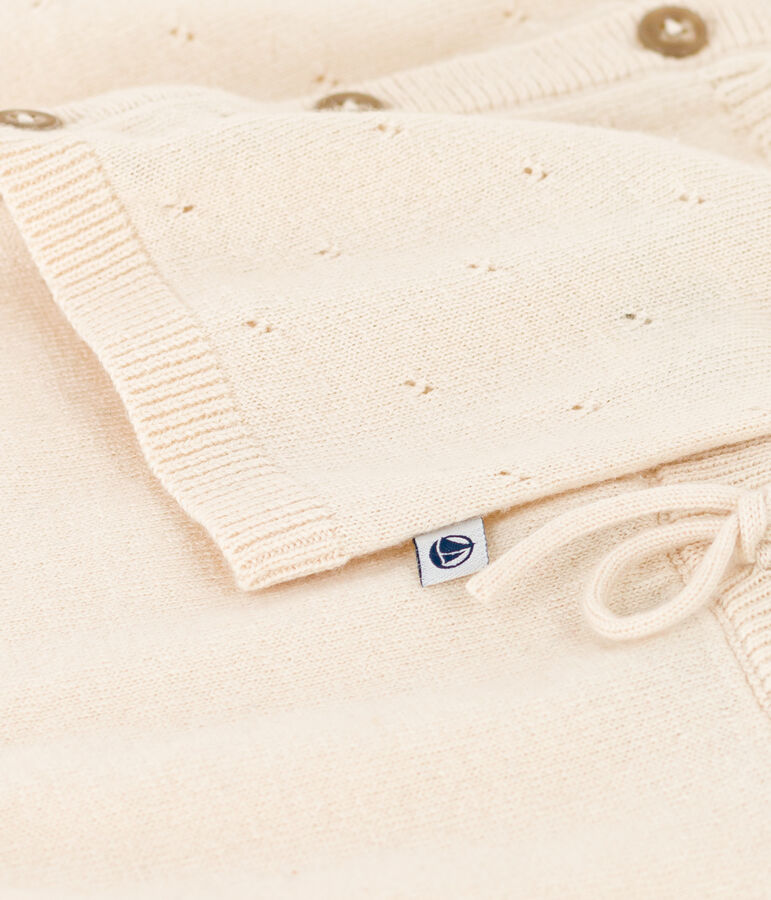 Completo in tricot di lana e cotone per beb&egrave; ecru