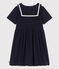 Abito a maniche corte in cotone tinta unita bambina blu SMOKING