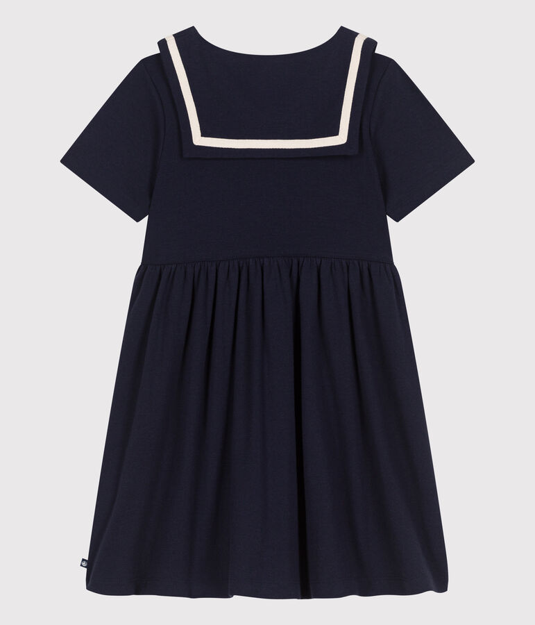 Abito a maniche corte in cotone tinta unita bambina blu