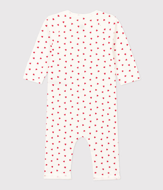 Tutina lunga bebè in tessuto felpato con cuoricino bianco MARSHMALLOW/rosso PEPS