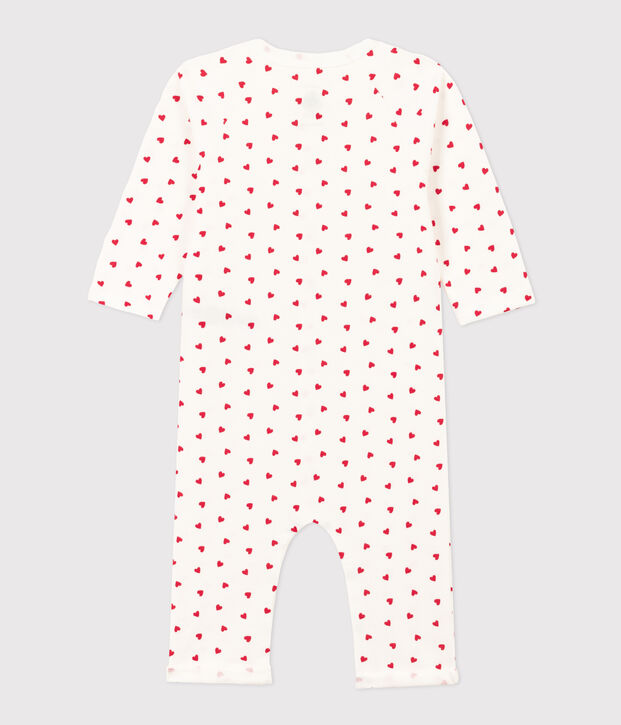 Tutina lunga beb&egrave; in tessuto felpato con cuoricino bianco/rosso