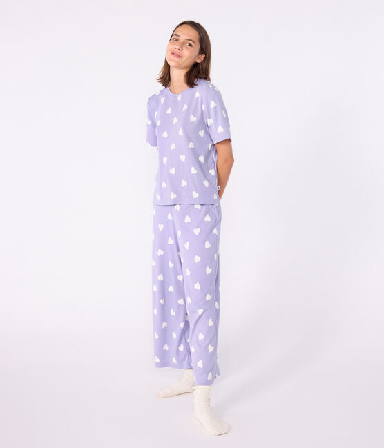 Pigiama donna a maniche corte con gamba ampia in cotone con cuori stampati bianco SQUAW/ MARSHMALLOW