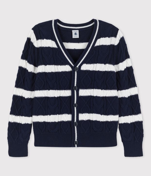 Cardigan in cotone bambino blu/bianco