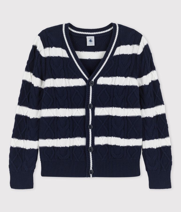 Cardigan in cotone bambino blu/bianco