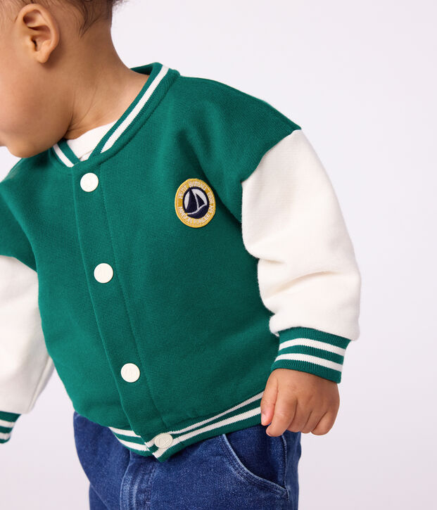 Teddy in cotone bicolore neonato verde/ecru
