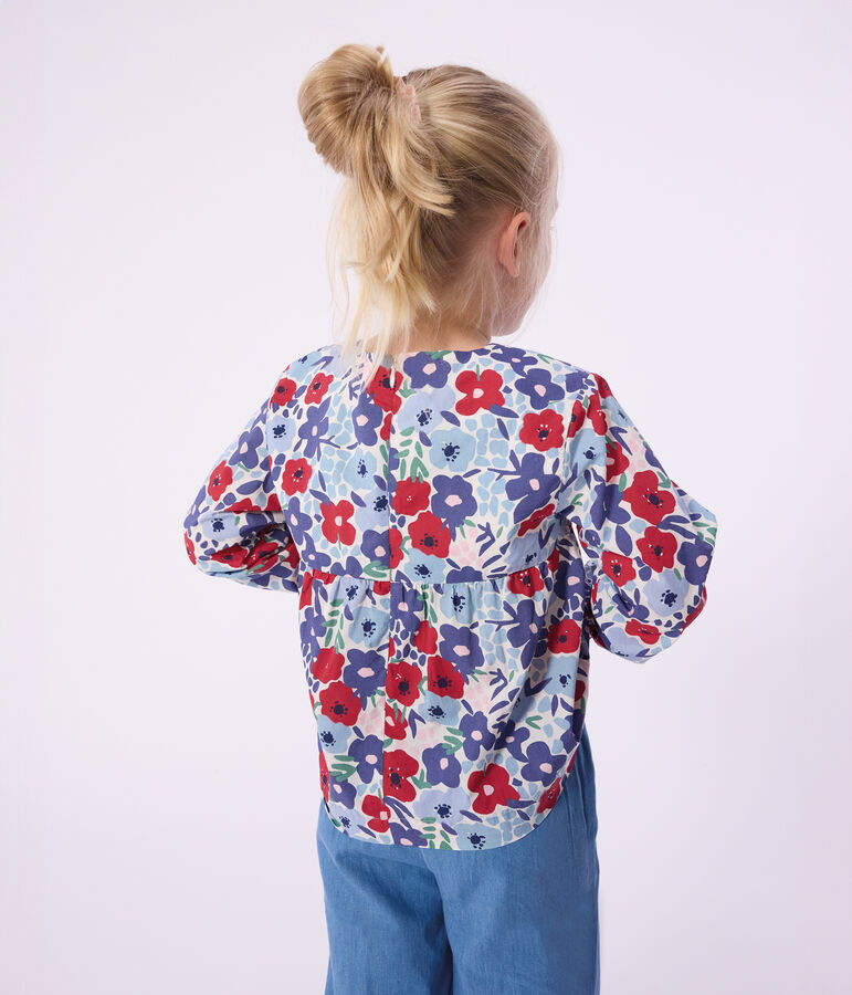 Blusa a maniche lunghe in cotone con stampa a fiori bambina bianco/multicolore