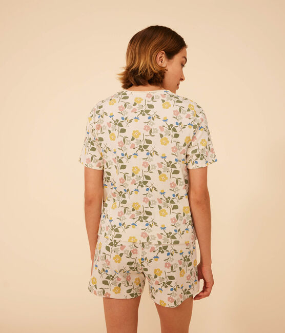Pigiama donna con pantaloncini e t-shirt in cotone con motivo floreale bianco AVALANCHE/ MULTICO