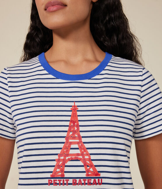 T-shirt Le Droit girocollo in cotone donna bianco MARSHMALLOW/blu MEDIEVAL