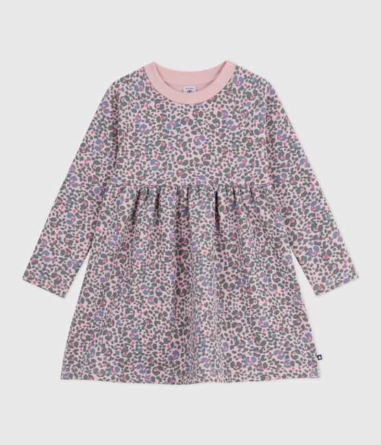 Abito bambina a maniche lunghe in cotone rosa JOLI/bianco MULTICO