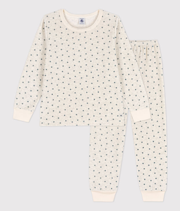 Pigiama in ciniglia per bimbo/bimba, con fantasia stella beige/grigio