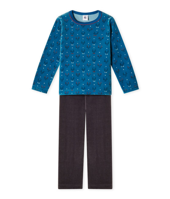 Pigiama per bambino in ciniglia grigio CAPECOD/blu CONTES/ MULTICO