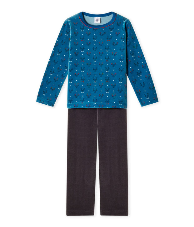 Pigiama per bambino in ciniglia grigio/verde/multicolore