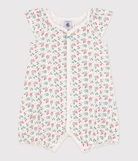 Tutina corta in cotone a fiori neonato bianco MARSHMALLOW/bianco MULTICO