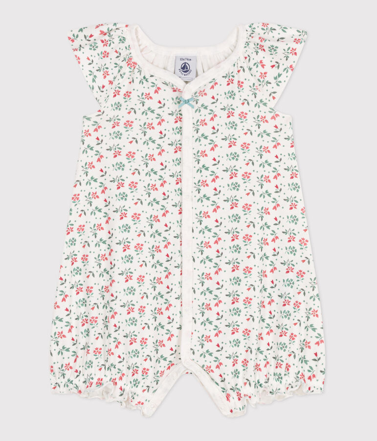 Tutina corta in cotone a fiori neonato bianco/multicolore