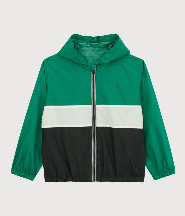 Giacca antivento in poliestere riciclato bambino blu/verde