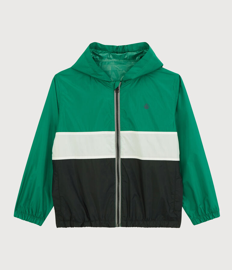 Giacca antivento in poliestere riciclato bambino blu/verde