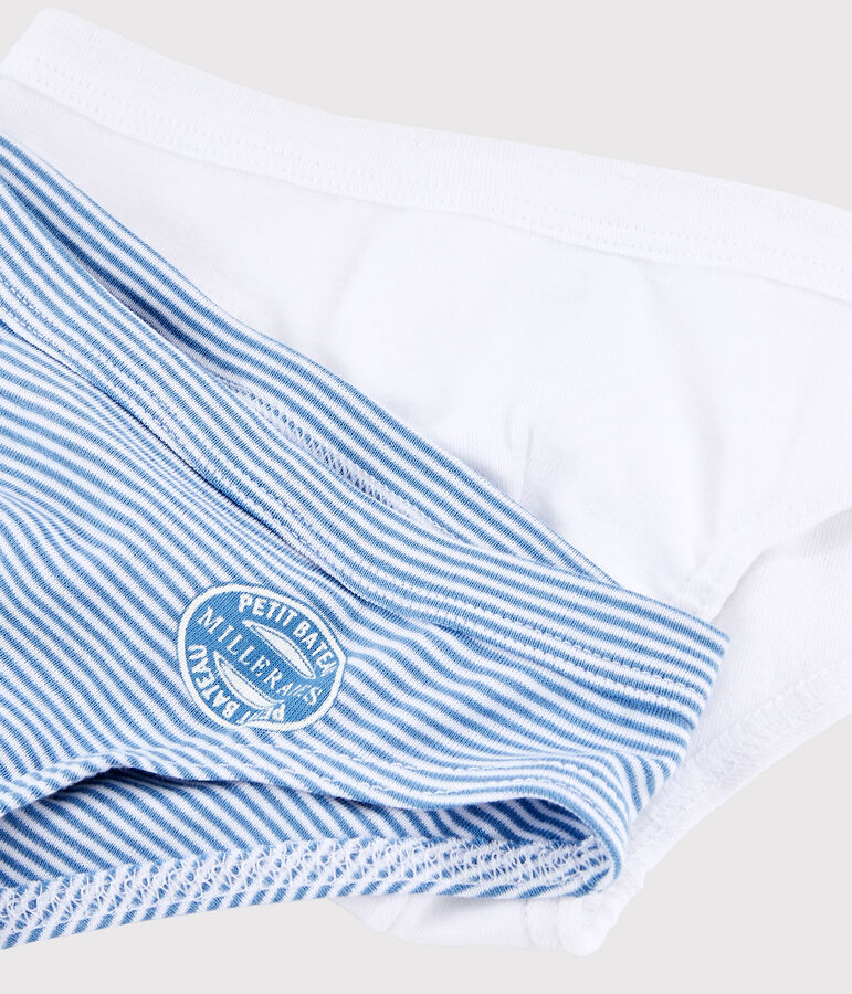 Confezione da 2 slip millerighe blu bambino in cotone biologico multicolore