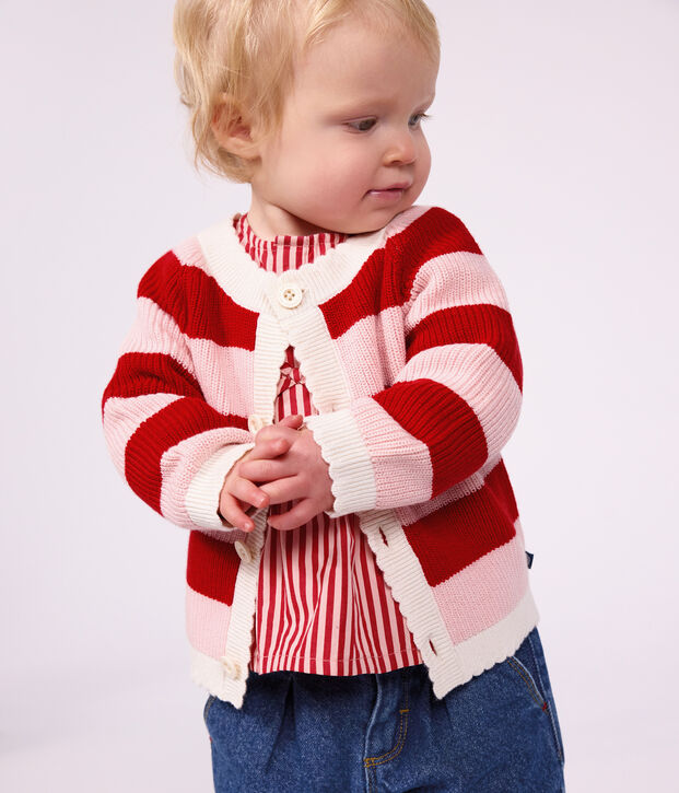 Cardigan in cotone a righe neonato rosa/rosa