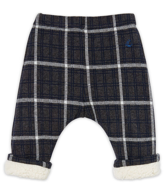 Pantalone bebè maschio a scacchi doppiato in sherpa nero CITY/bianco MULTICO