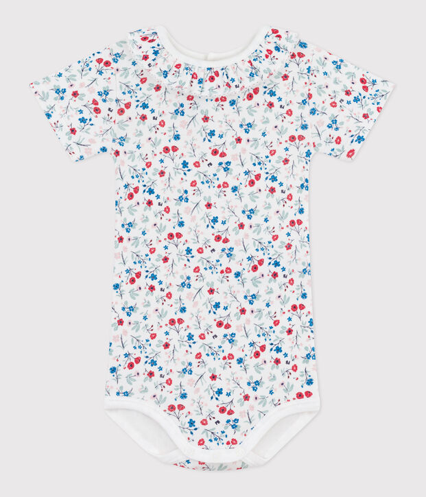 Body a maniche corte in cotone con stampa a fiori neonata bianco/multicolore