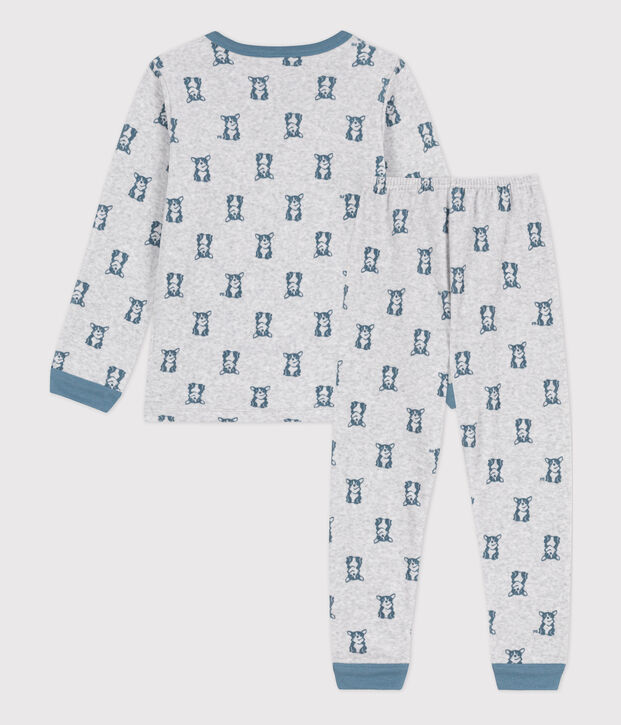 Pigiama in ciniglia per bimbo/bimba grigio/blu