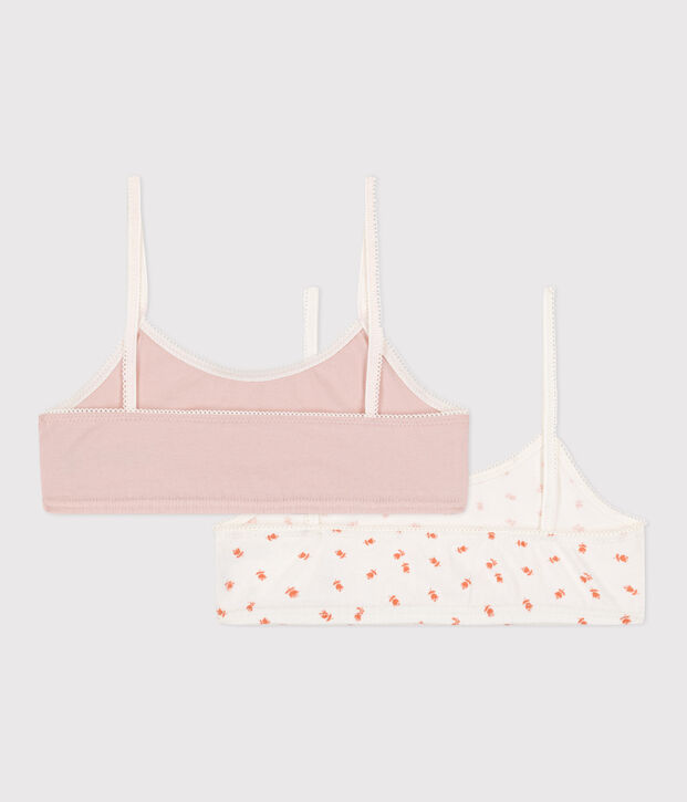 Confezione da 2 brassi&egrave;re bambina in cotone ed elastam motivo fiore multicolore
