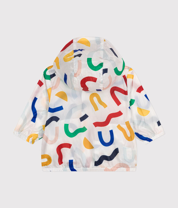 Giacca a vento beb&egrave; anti-UV in poliestere riciclato bianco/multicolore