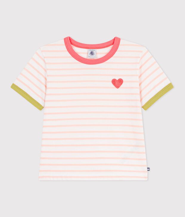 T-shirt a maniche corte in cotone a righe bambino rosa/arancione